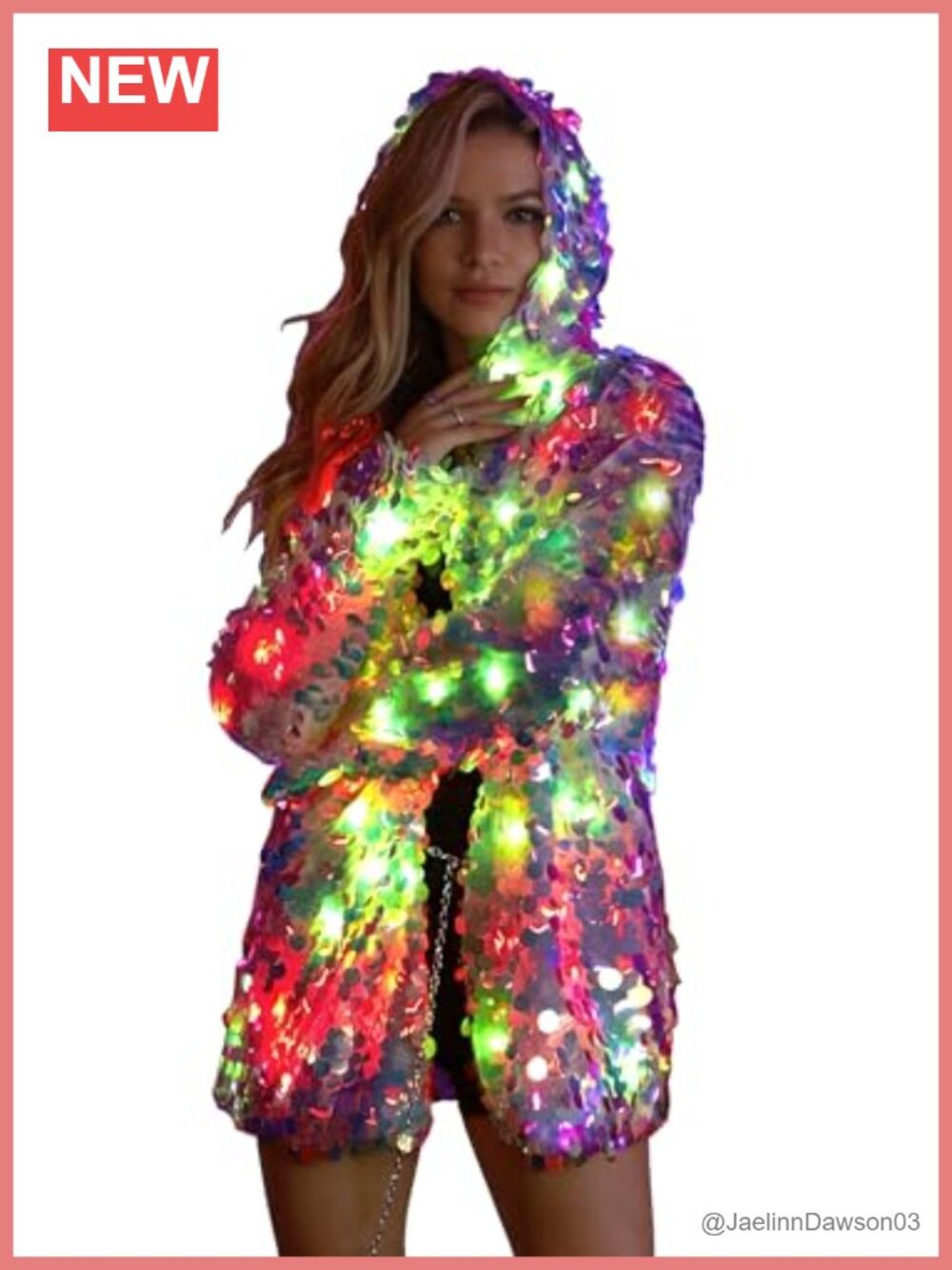 Hooded Sequin Jacket with LED Lights Long Sleeve Party Costume Rave
